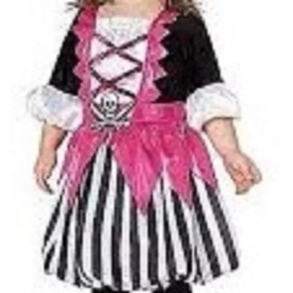 PIRATE DRESS BLACK WHITE PINK SHORT BALLON SLEEVES & HEM COSTUME DRESS SZ: 2-3 - Picture 1 of 8